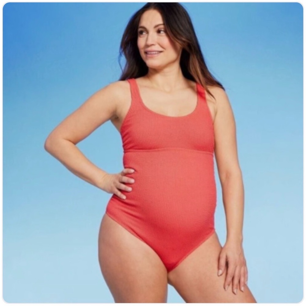 Ingrid & Isabel Maternity One Piece Swimsuit Full Coverage Crinkle Pucker